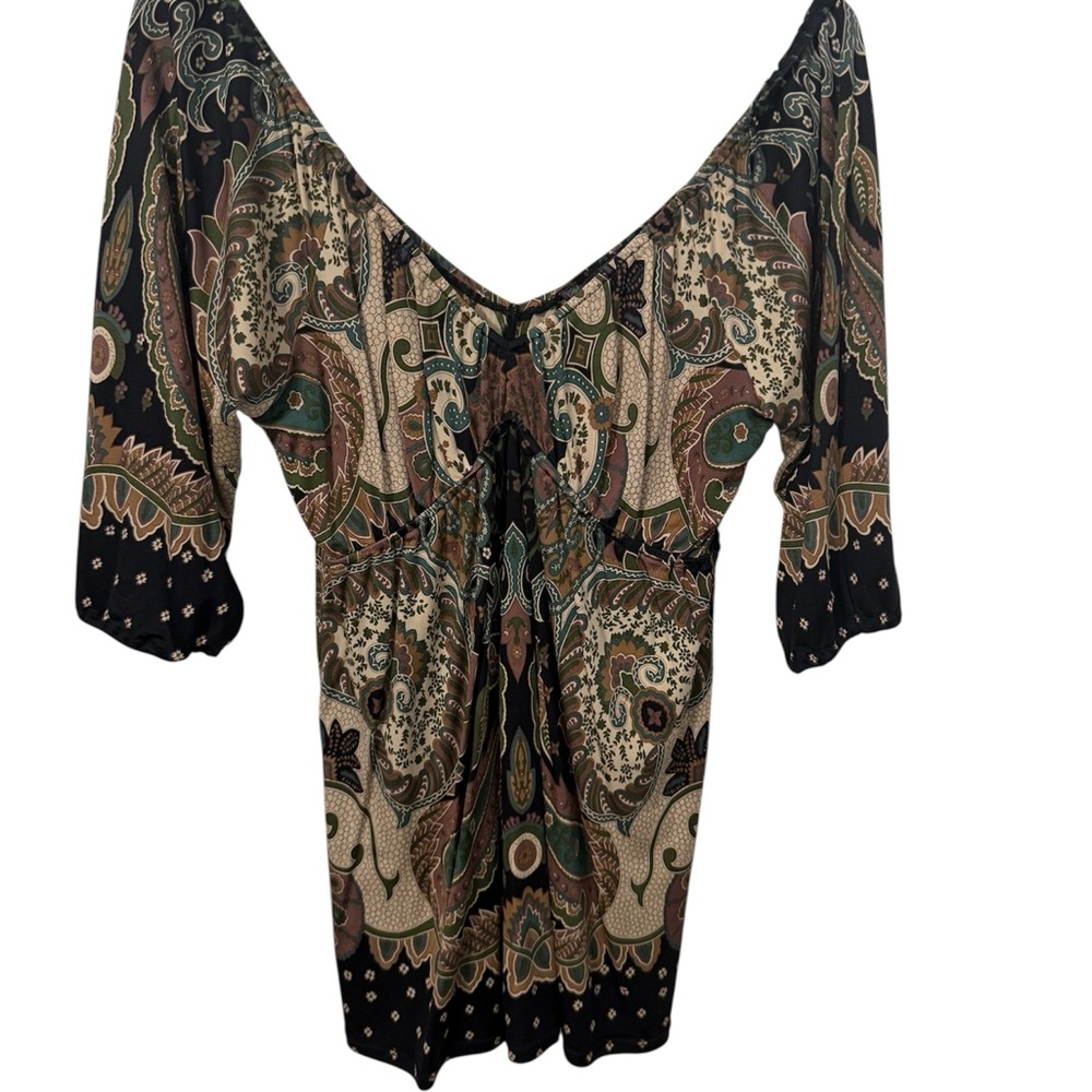 Hale Bob Paisley Print Blouse in Black and Green